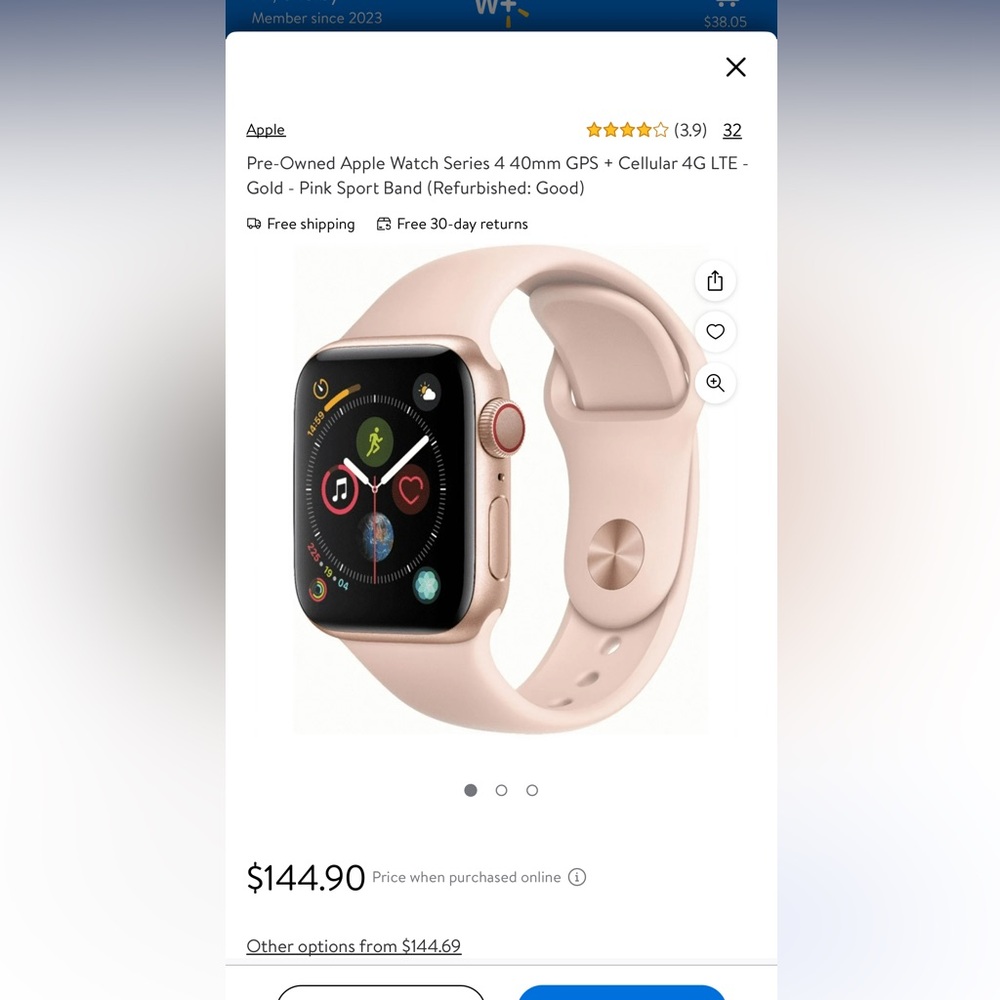 Used Apple Watch Series 4. Cracked screen. Watch bands included.